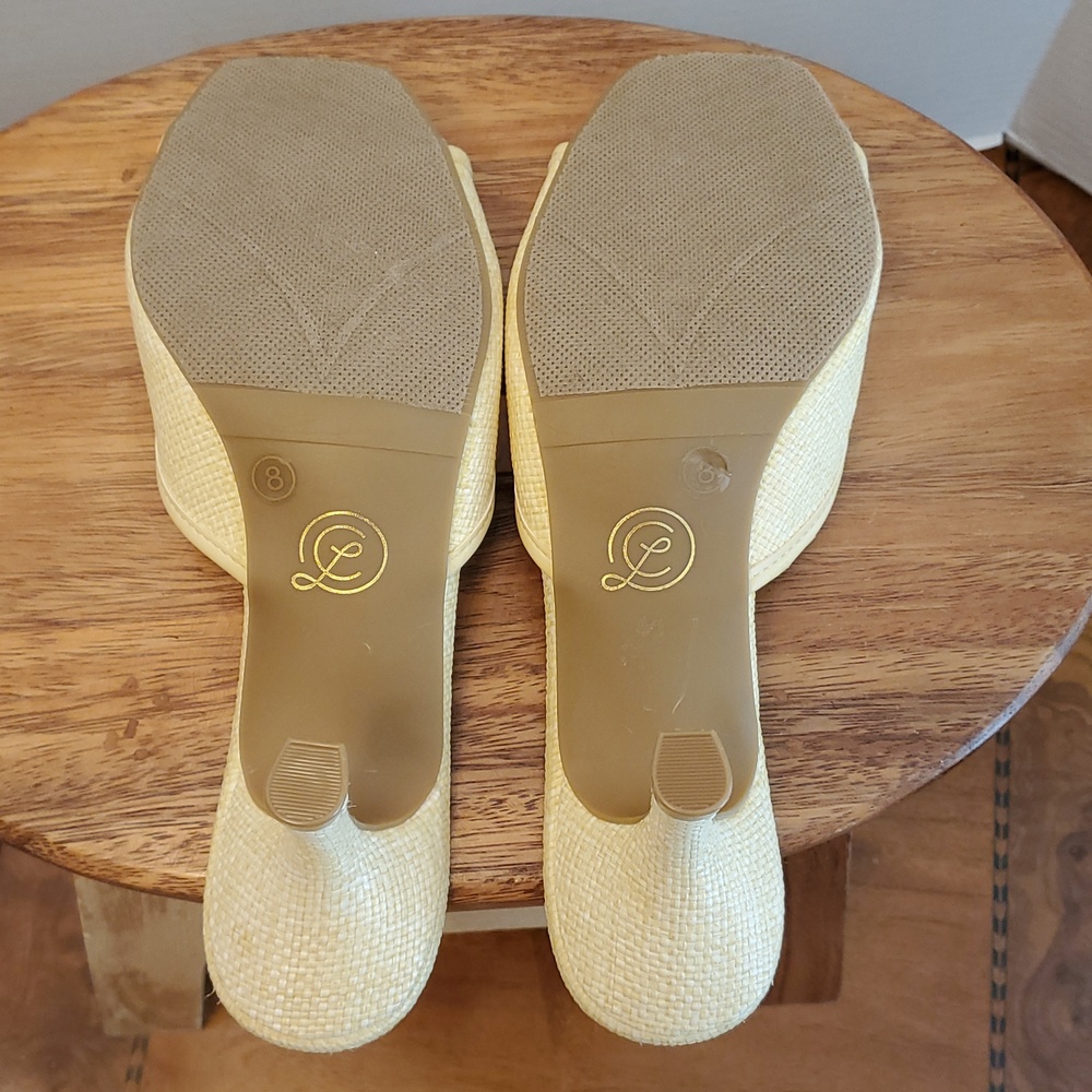 Chinese Laundry Woven Yellow Kitten Heels Slides with Bow Size 8 M - Picture 10 of 11
